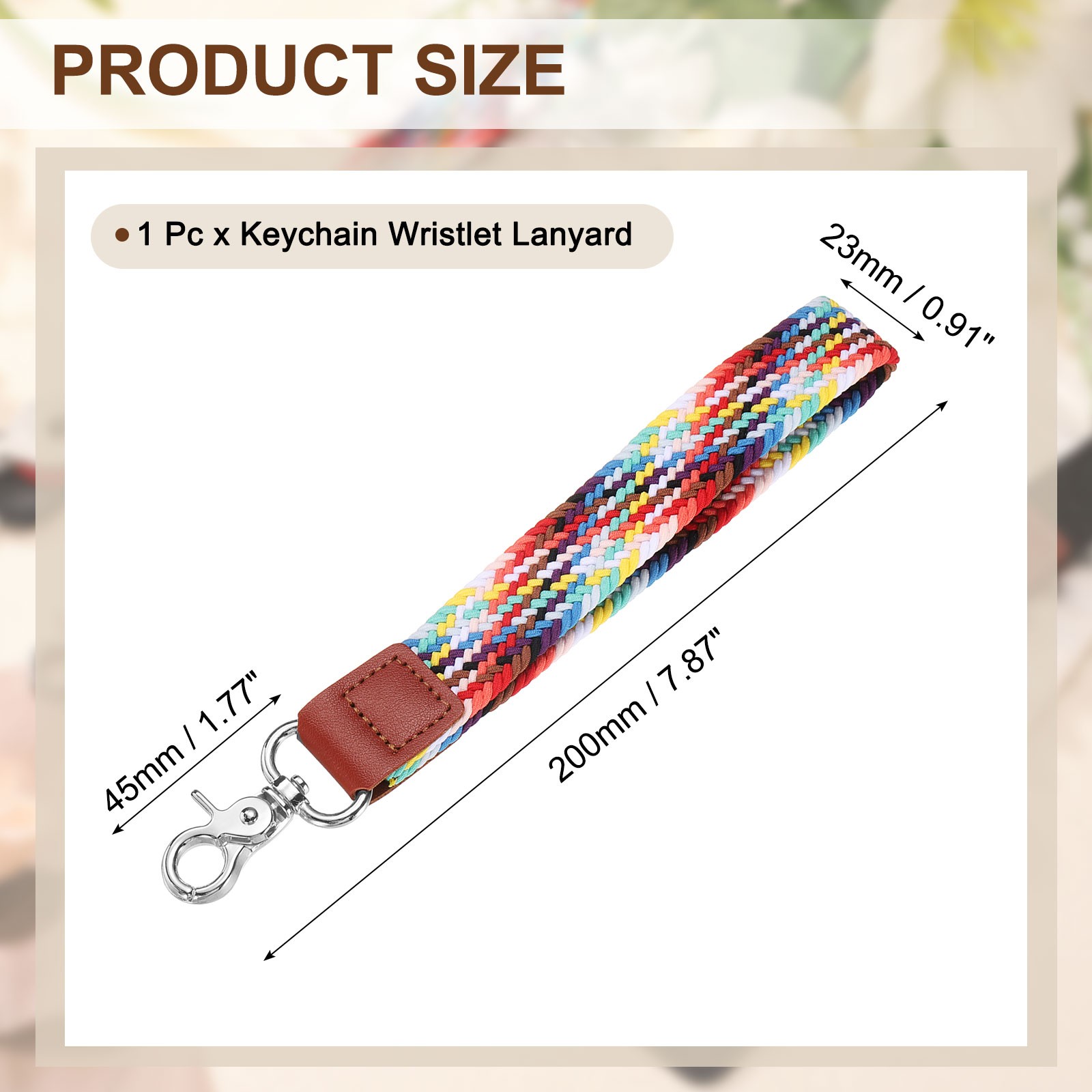 Wrist Lanyard Keychain, Braided Wristlet Strap with Silver Clasp, Rainbow