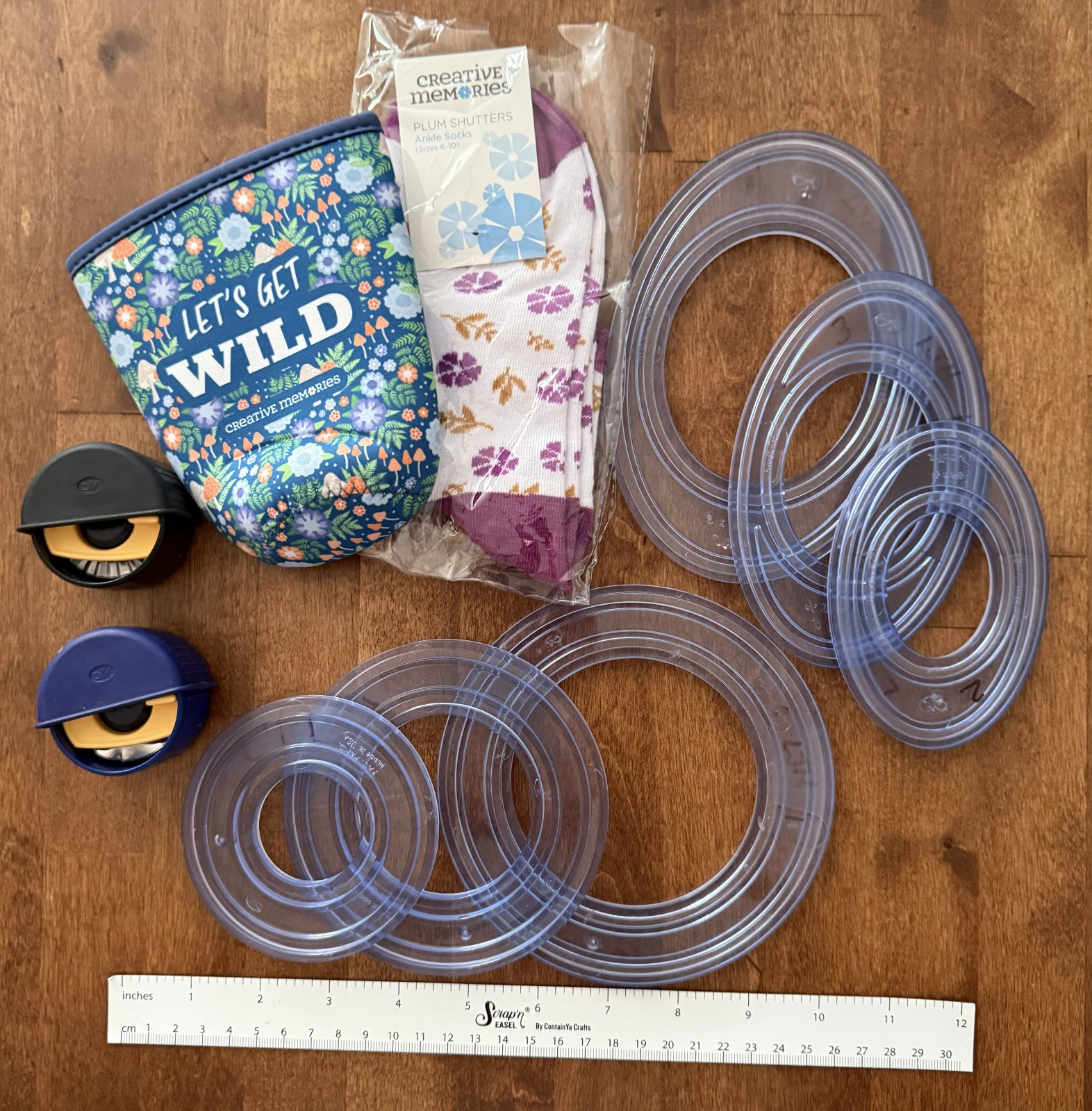Creative Memories Mixed Lot – Cutting Shapes, Rotary Blades, Socks & Coozie