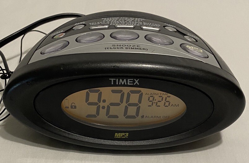Timex MP3 Line-In T1233BA Tuning Alarm Clock Radio AC Adapter & Battery Backup