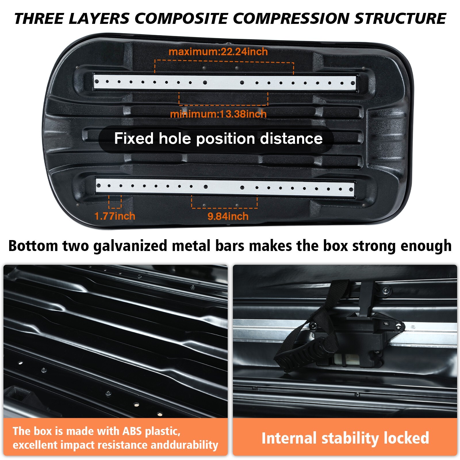 VisRack 13FT³ Rooftop Cargo Box Luggage Carrier Tooless Install w Diamond Grains