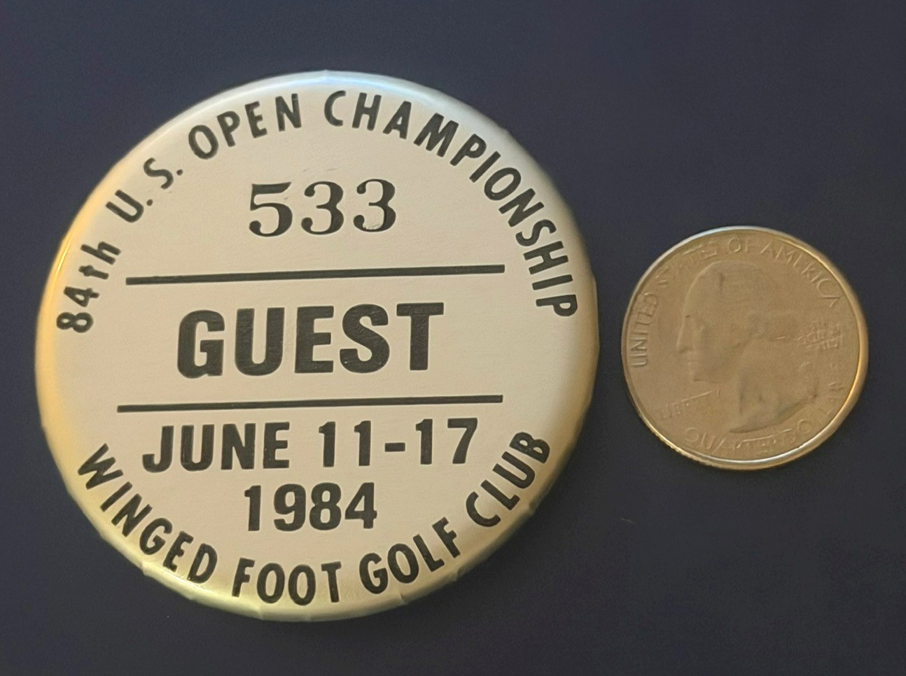 FUZZY ZOELLER WINS 2ND MAJOR 1984 U.S. OPEN GOLF PRESS PIN BADGE HALL OF FAME