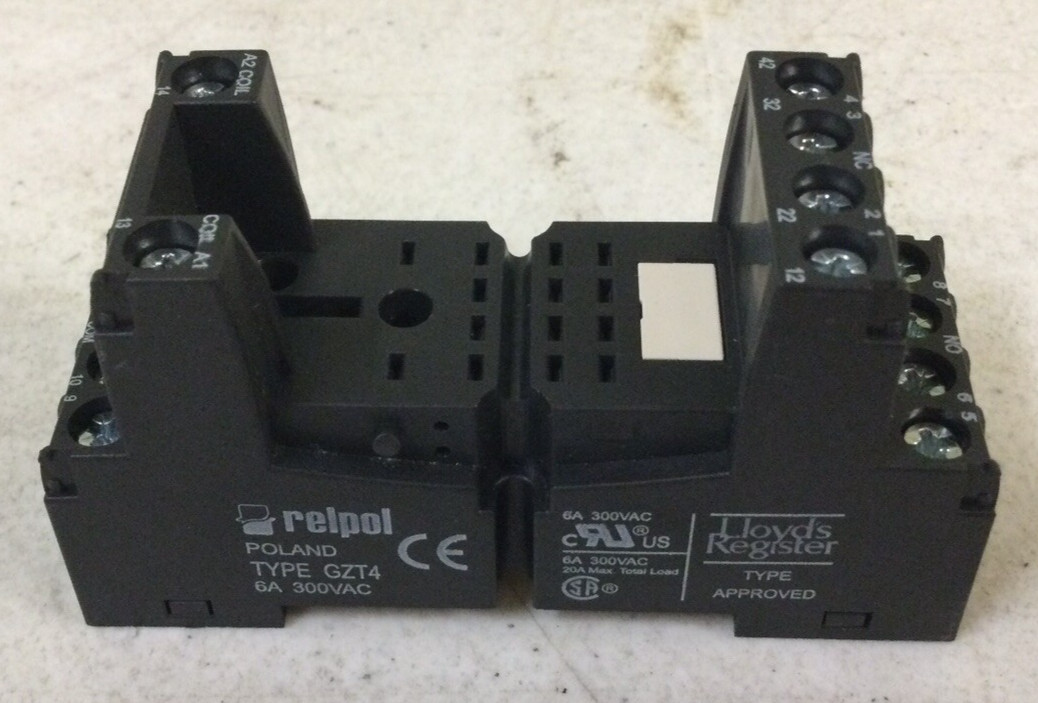 NEW, RELPOL TYPE GZT4 RELAY SOCKET, LLOYDS REGISTER TYPE 6A/300VAC, FREE SHIP