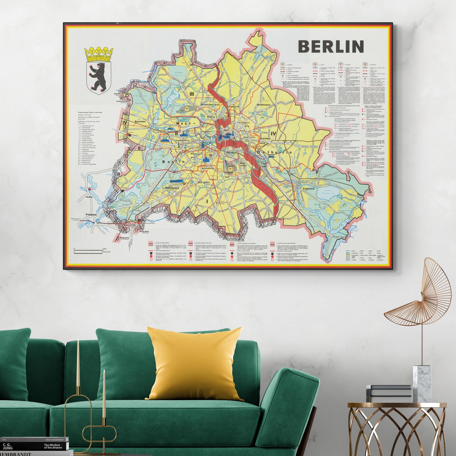 1963 Map of Berlin Germany – Divided City, Checkpoints & Political Borders Print