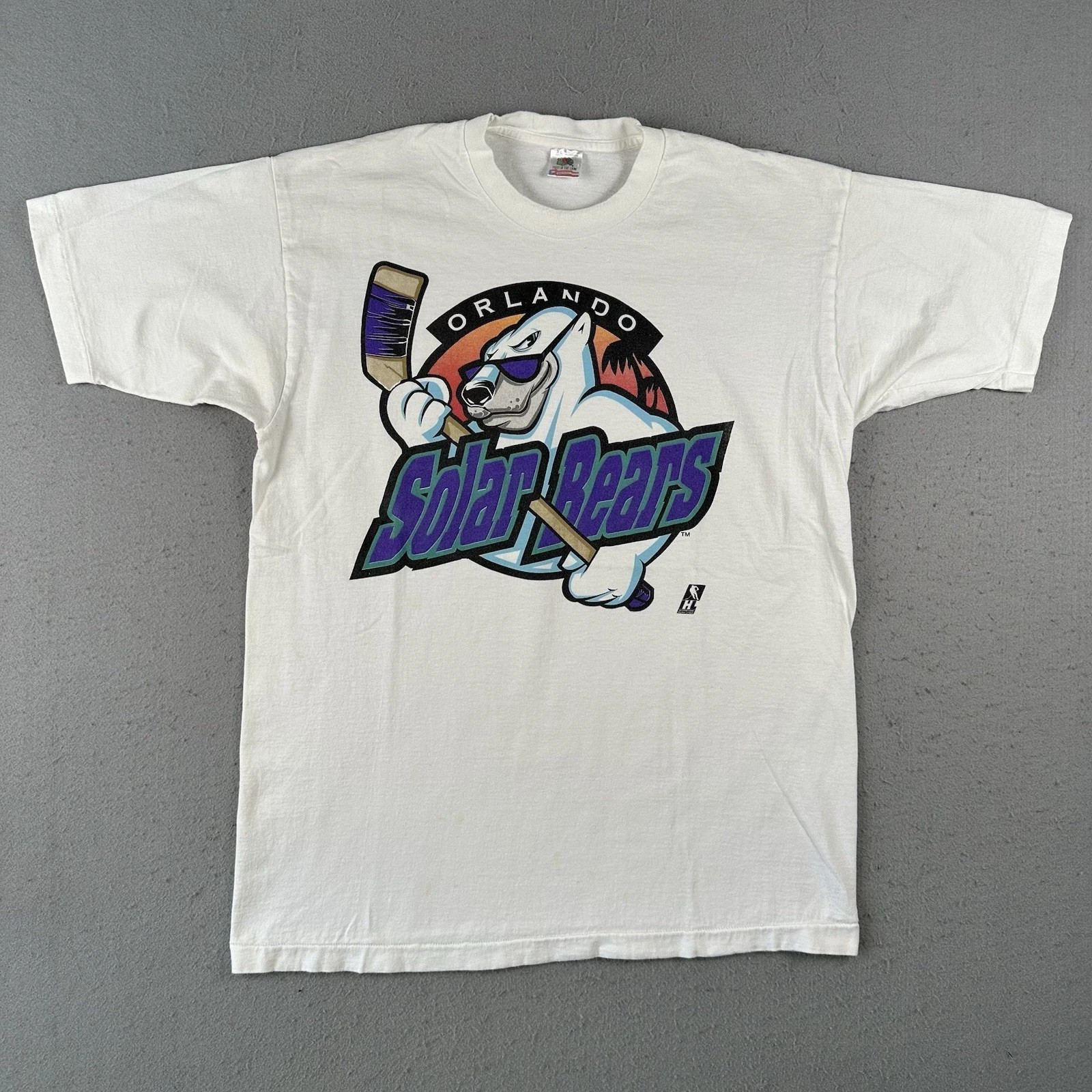 Vtg 90s Orlando Solar Bears Hockey white tee shirt VK07451