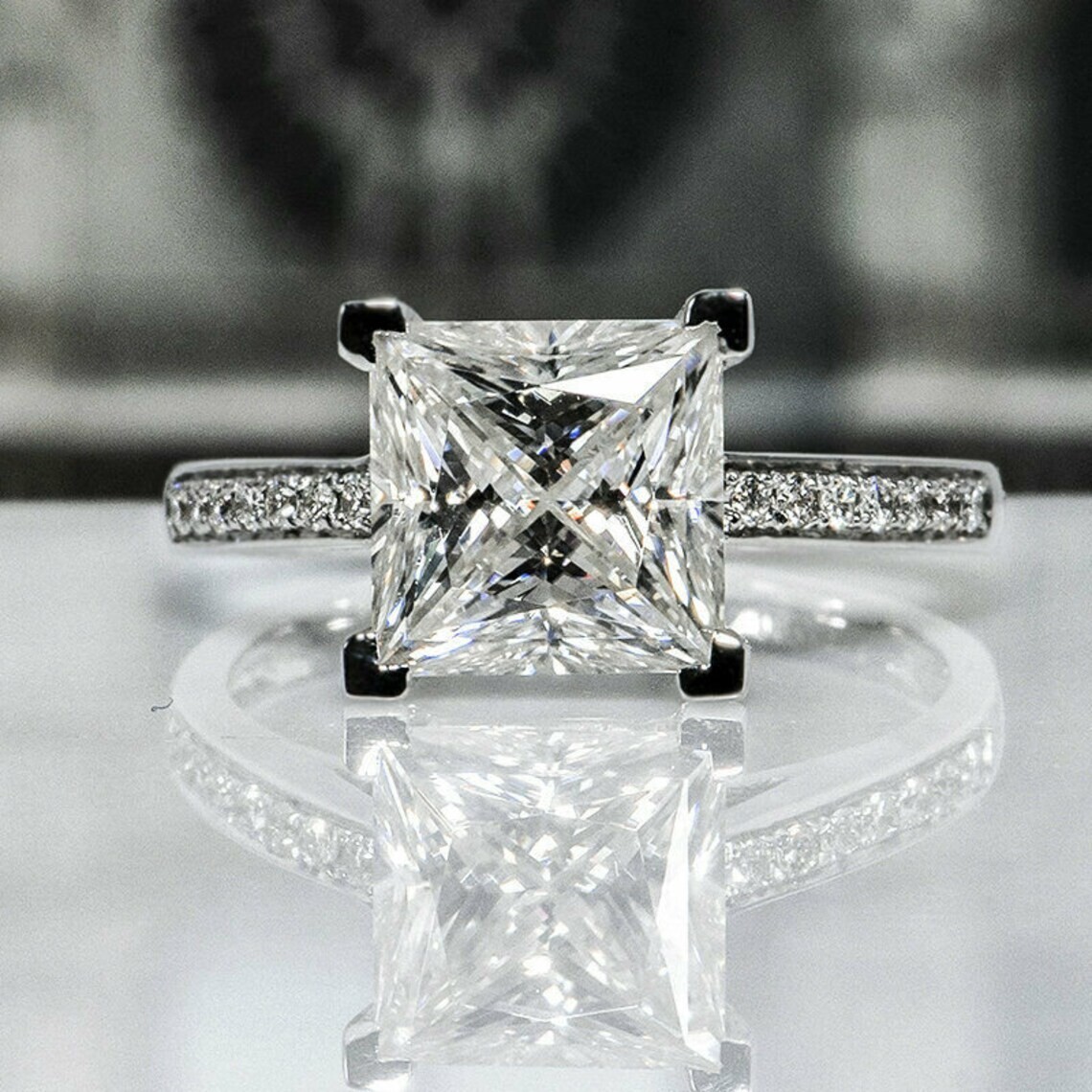 3.60 Ct Princess Cut Diamond Lab-Created Engagement Ring 925 Sterling Silver