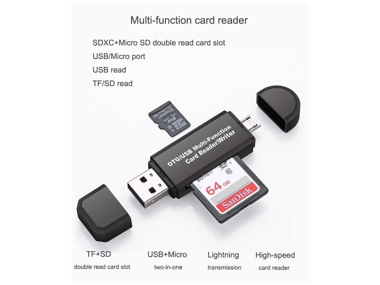 Micro USB OTG to USB 2.0 Adapter SD/Micro SD Card Reader With Standard USB Male
