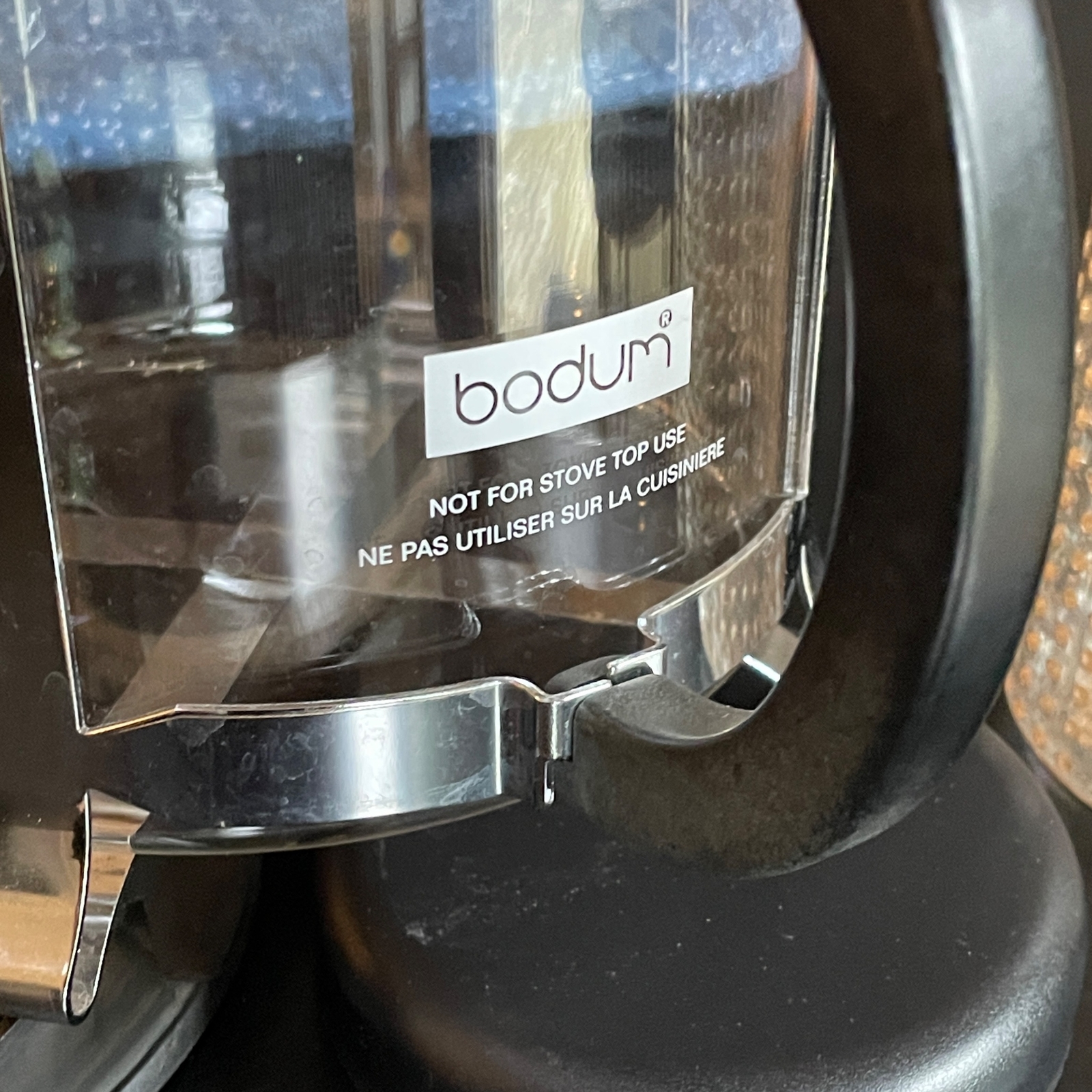 BODUM 8 Cup Glass Tea Pot Diffuser Black Acrylic Top Handle