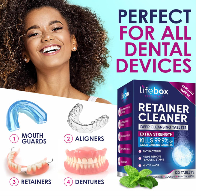 Retainer Cleaner Tablets - 120 Denture Cleaning Tablets & Aligner Cleaner - Remo