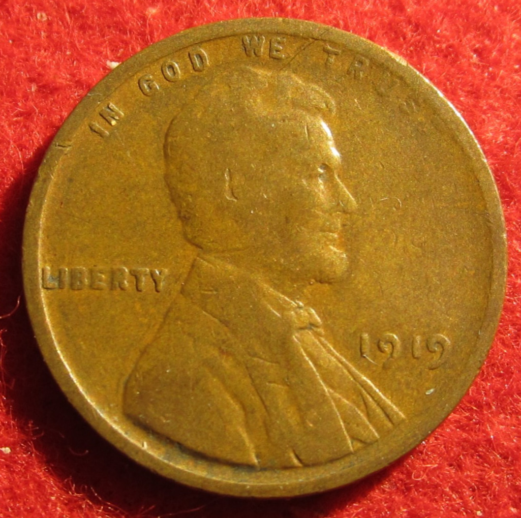 1919 (P) Lincoln Wheat Cent/Penny - G Good to VG Very Good - Actual Coin B789