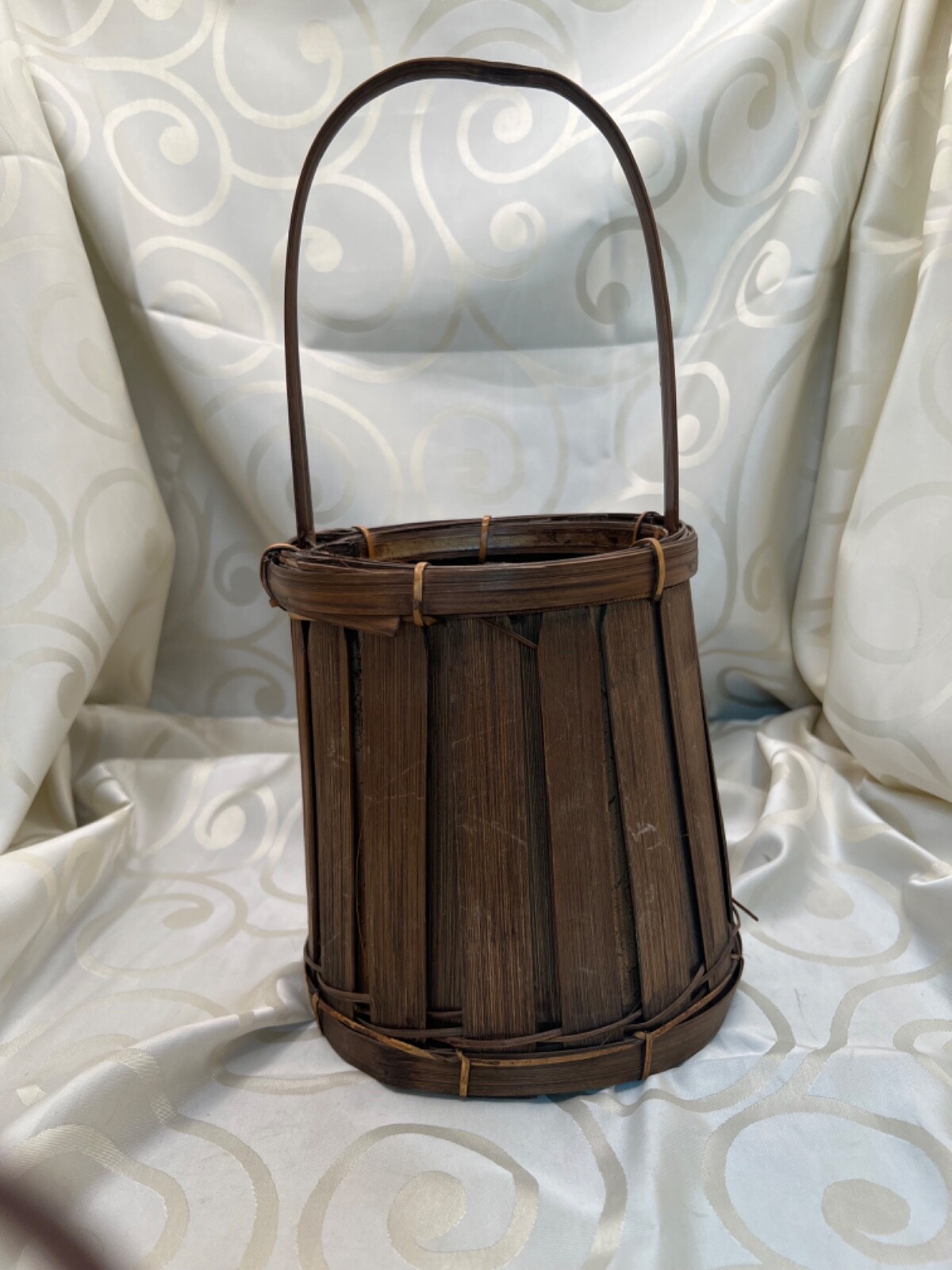 Vintage basket with tall handle hand painted tomatoes