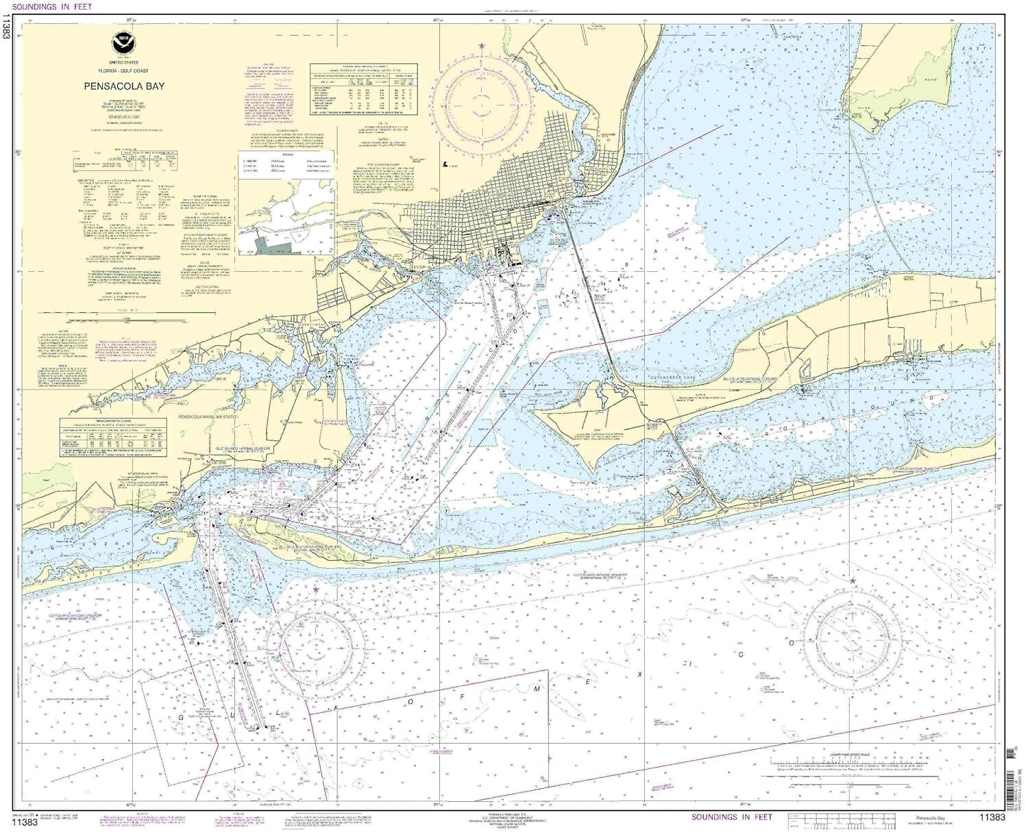 NOAA Nautical Chart Pensacola Bay FL 54th Edition 11383 Waterproof Map