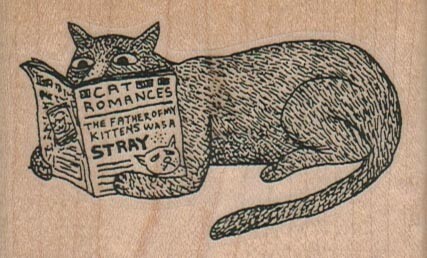 Cat Romances 3 x 1 3/4" Rubber Stamp, Animal Stamp, Cat Stamp