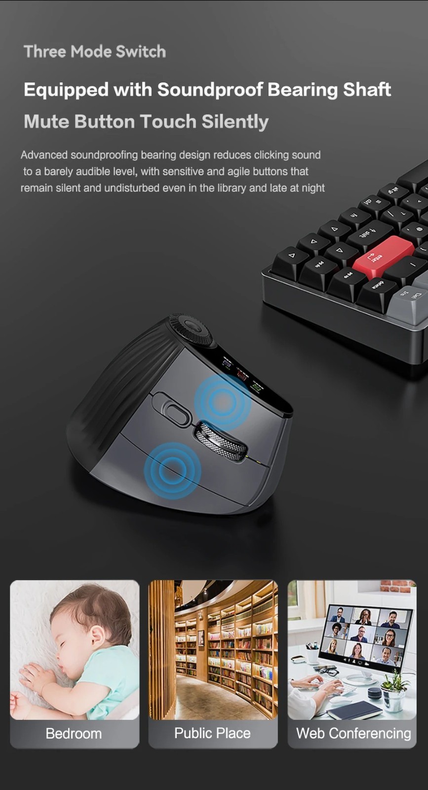 Backlit Wireless Ergonomic Mouse Bluetooth 2.4G Rechargeable w/ Smart Scroll