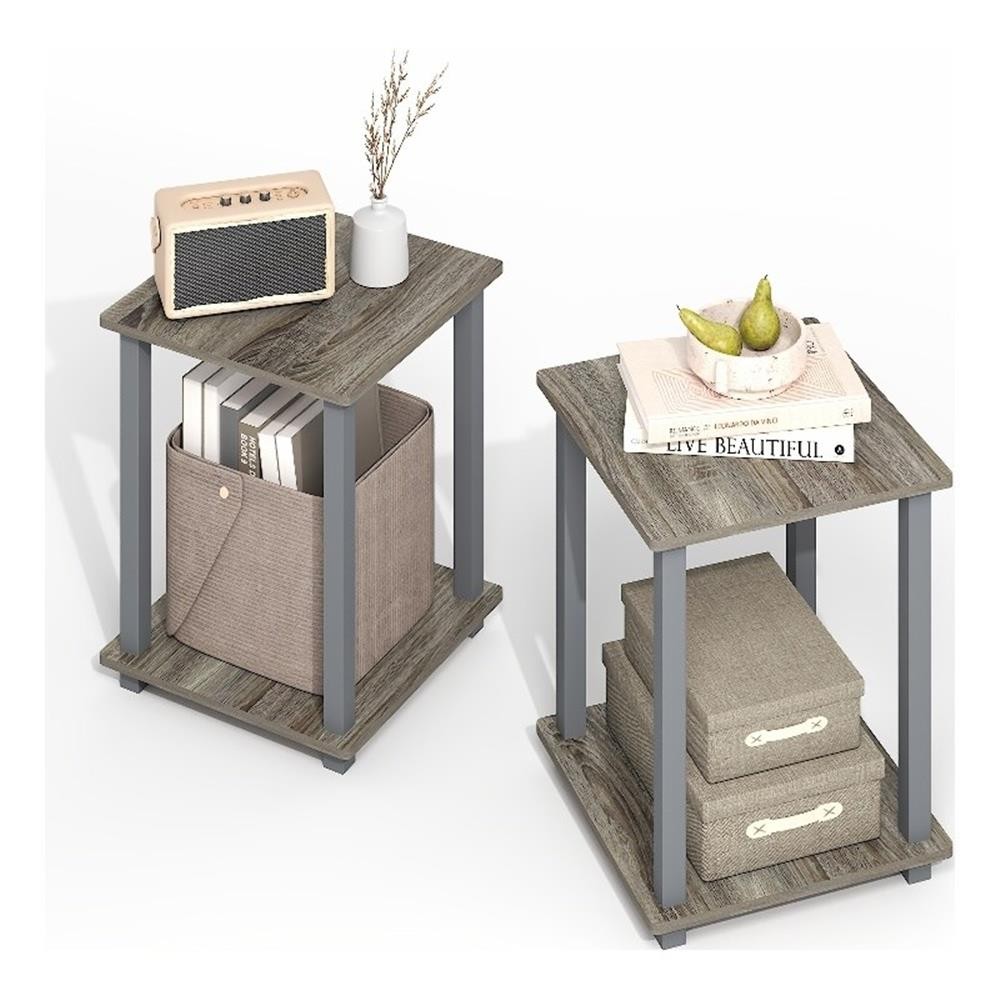 Pemberly Row Contemporary End Table in Set of Two in Gray Oak/Gray