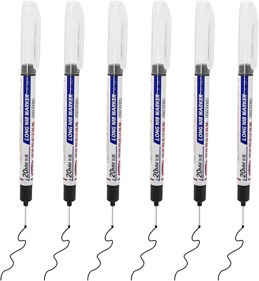 6PCS Deep Hole Marker Pens，Waterproof Construction Markers Marking Tool, Perma