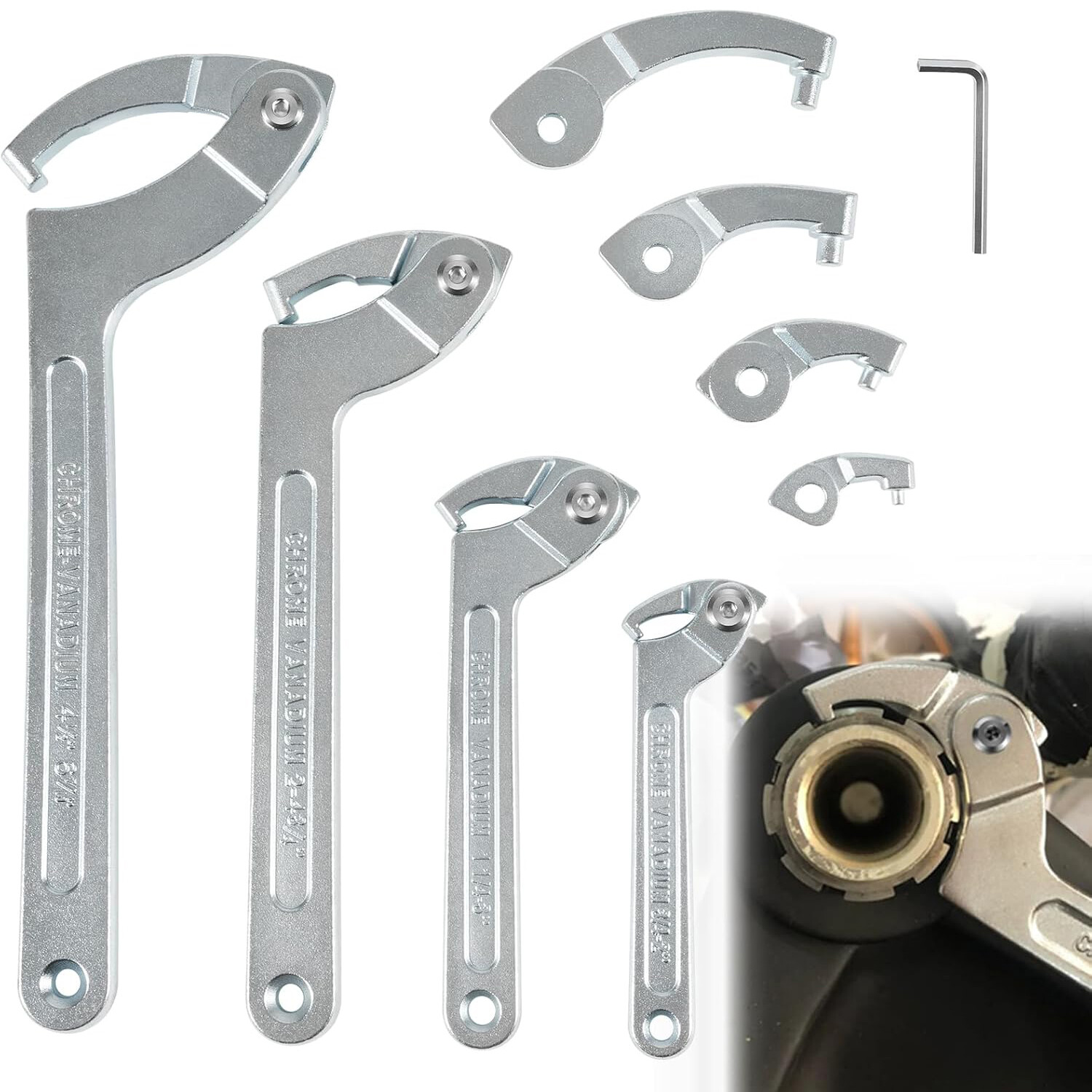 Adjustable Pin Spanner Wrench Tool Set, Coilover Hook Wrench w/ Changeable Heads