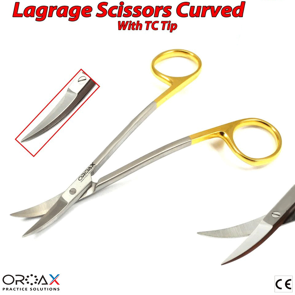Tijeras de sutura TC La Grange: cirugía dental para encías y tejidos OROAX