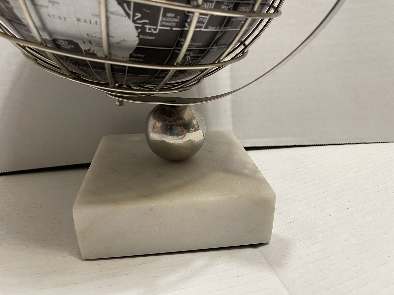 Hand Crafted Black/ Silver Spinning Globe, Marble Base, Felt Bottom