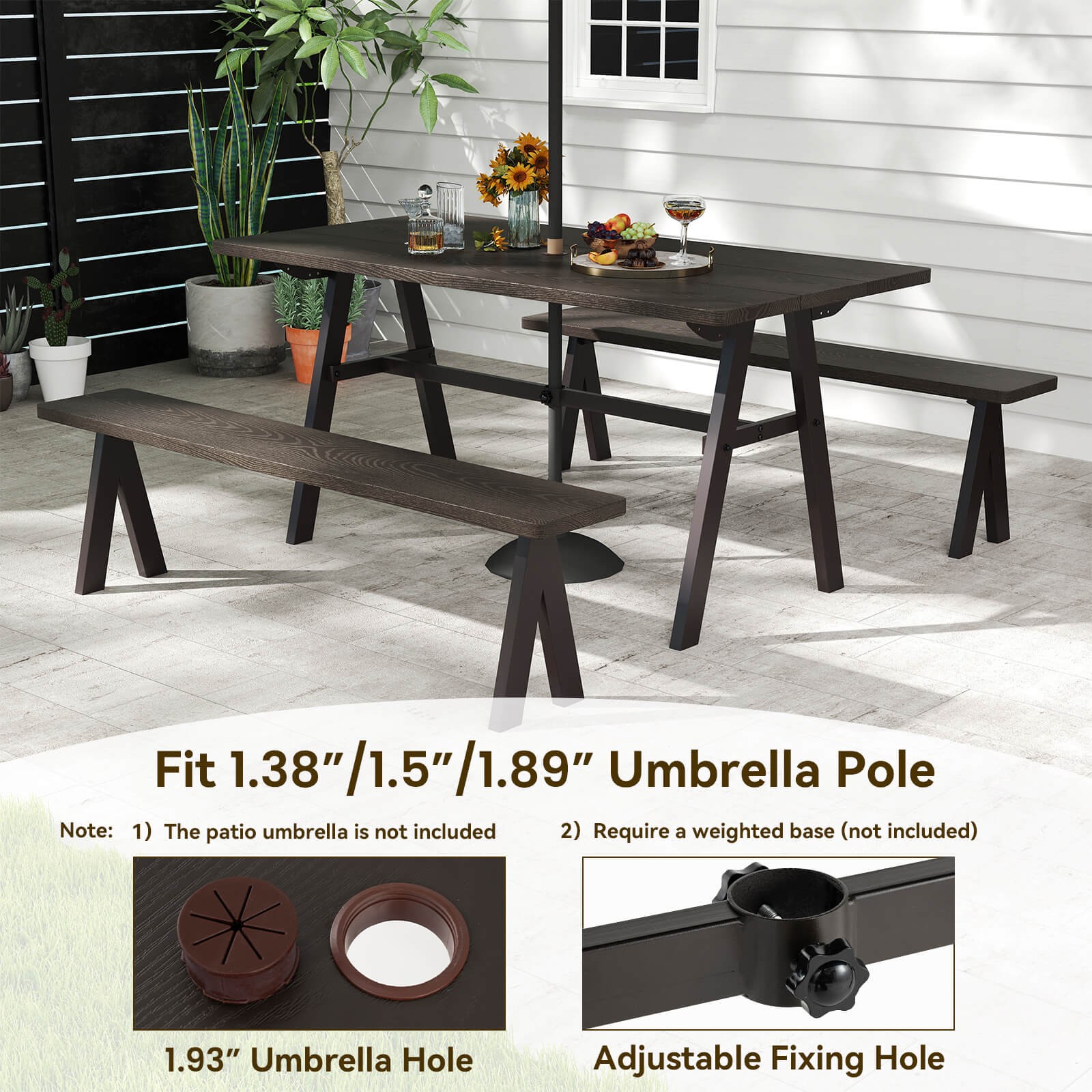 59" x 29.5" Rectangle Rustproof Patio Dining Table with 1.93" Umbrella Hole