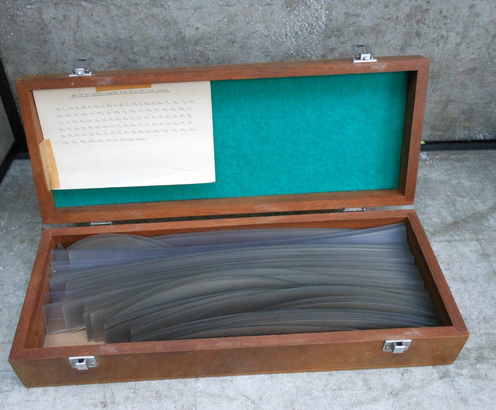 Vintage Draughtsman’s Perspex Railway Curves In Wooden Box (incomplete set)