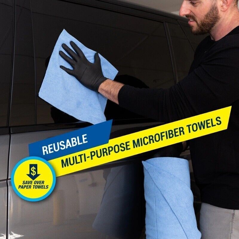 Commercial Grade Multi-Purpose Microfiber Towel Roll 100 Pack for Auto Home Blue