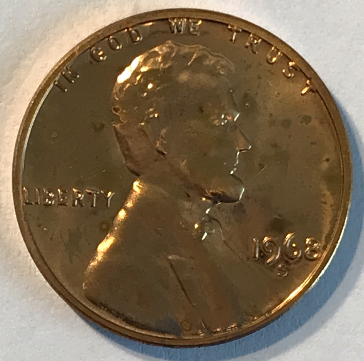 1968-S PROOF LINCOLN MEMORIAL CENT (IMPAIRED).