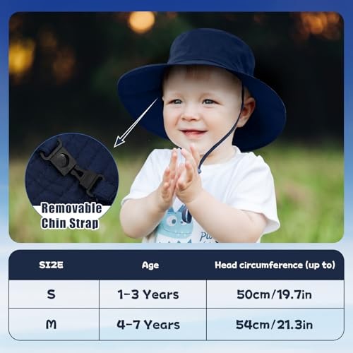 Kid Sun Hat Wide Brim Foldable Bucket Hat UPF50+ Sun Protection 1-3T Navy Blue