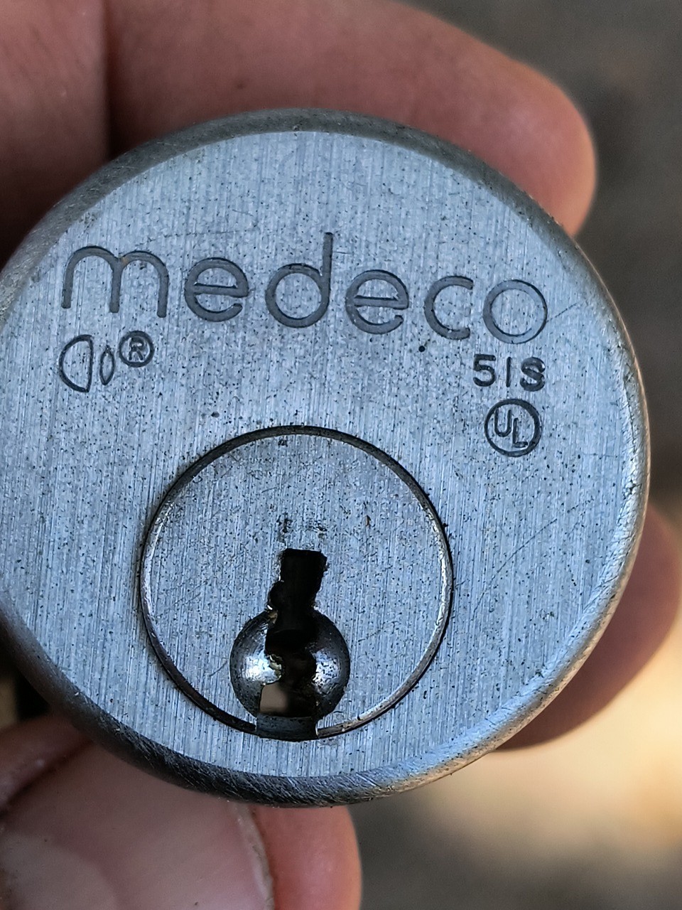 four Medeco 51S 6 Pin Mortise Cylinders (No Keys) silver brass M06
