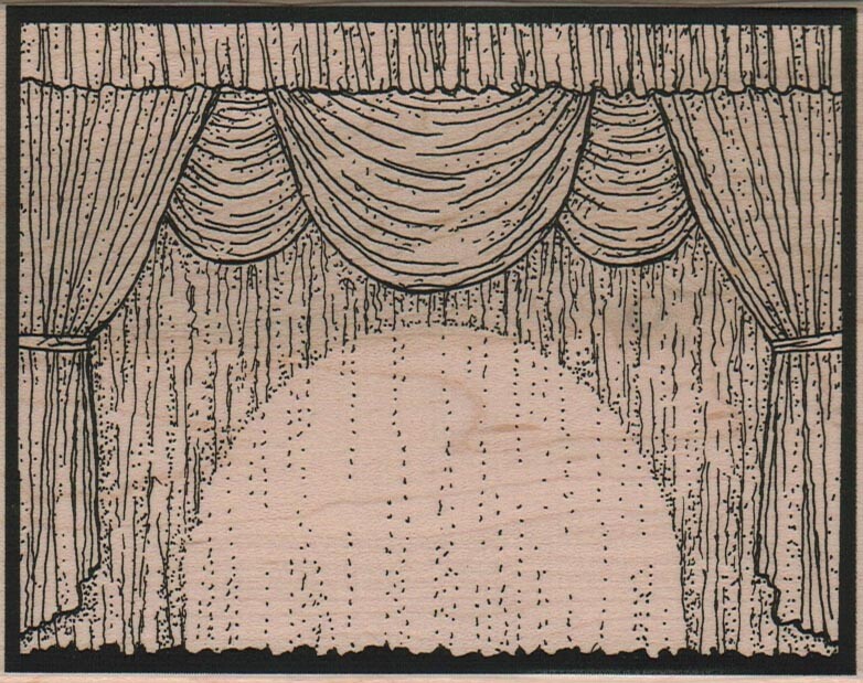 Stage With Spotlight 4 1/4 x 5 1/4" Rubber Stamp, Mixed Media, Theater Stamp