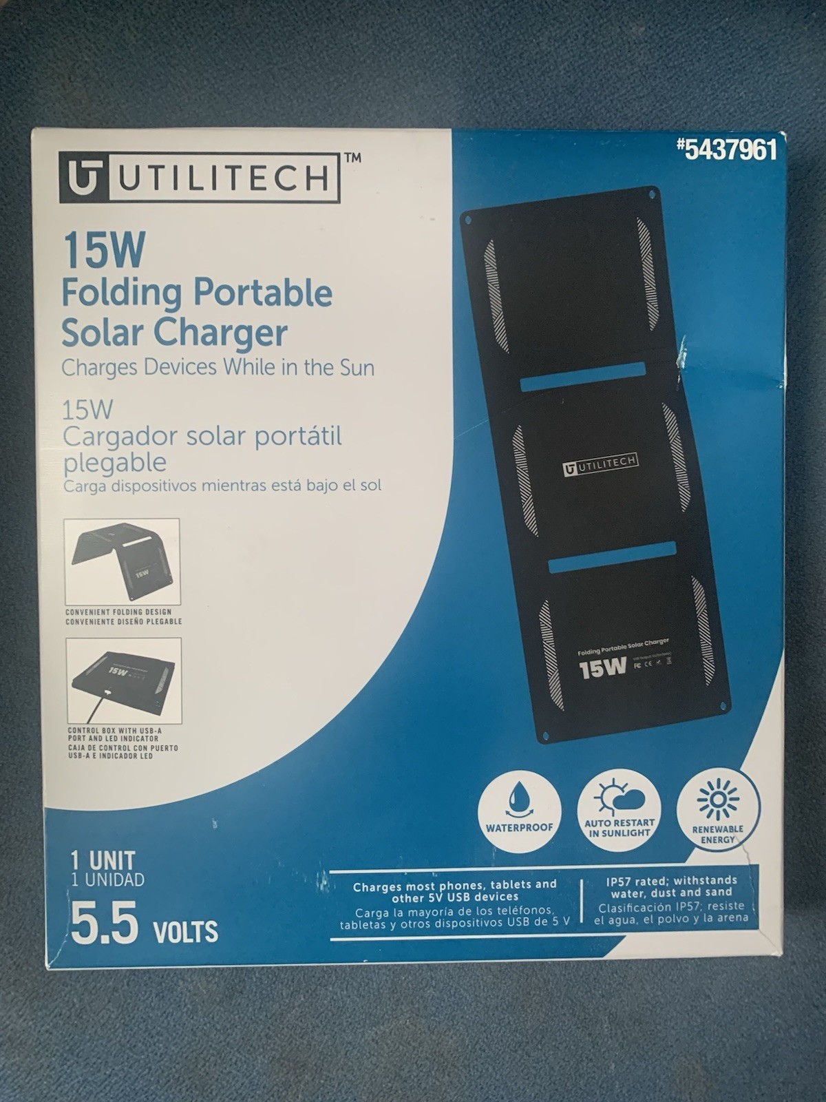Portable Solar 15 Watts and Q 10000mAh Power Bank, Slim Portable Charger