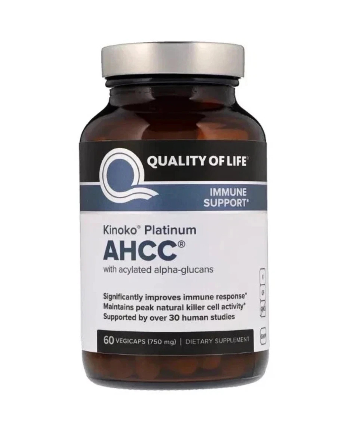 Quality of Life Kinoko Platinum AHCC 750mg Immune Support Supplement 60 vegicaps