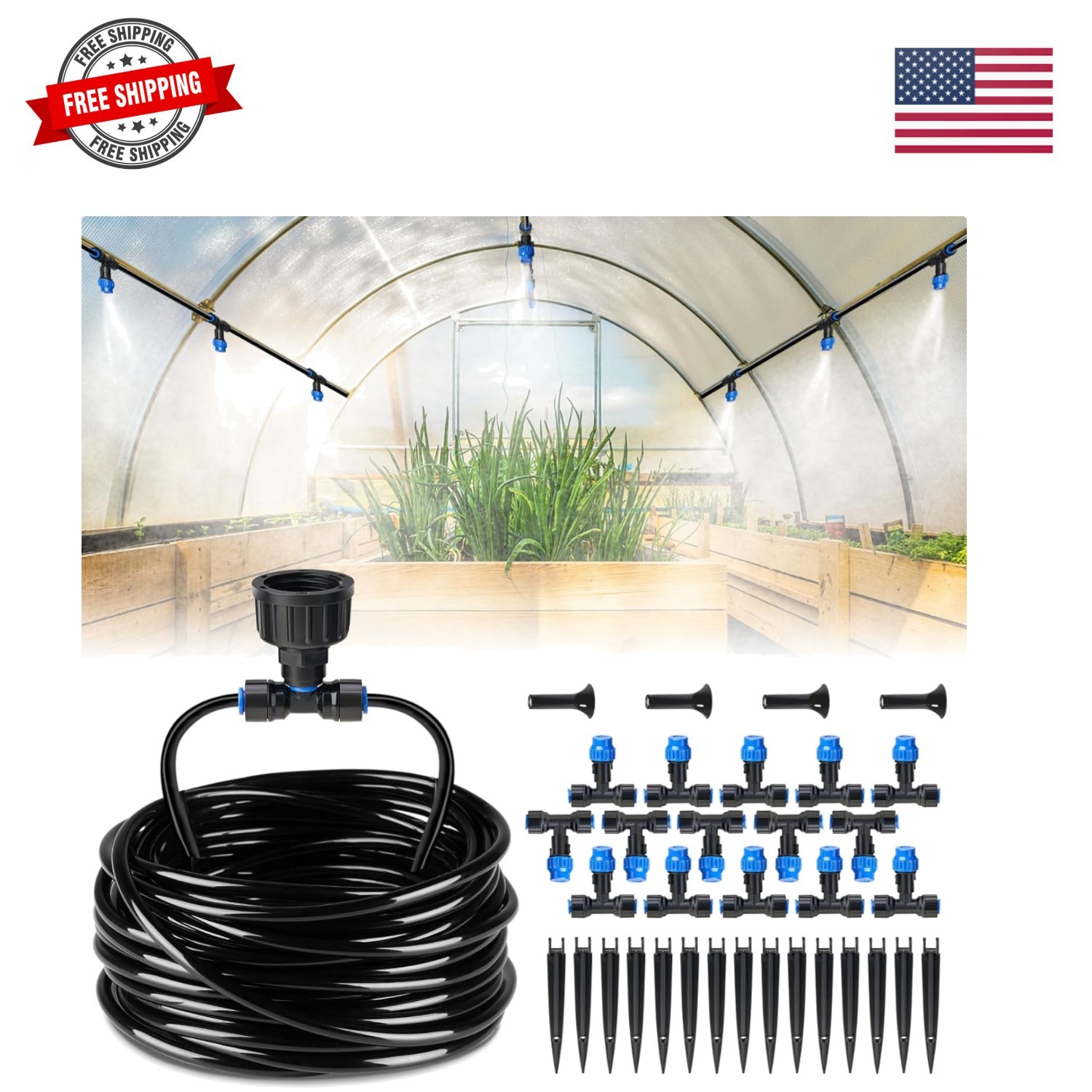 59FT Drip Irrigation Kit, Quick-Connect Garden Watering System with 15 Adjust...