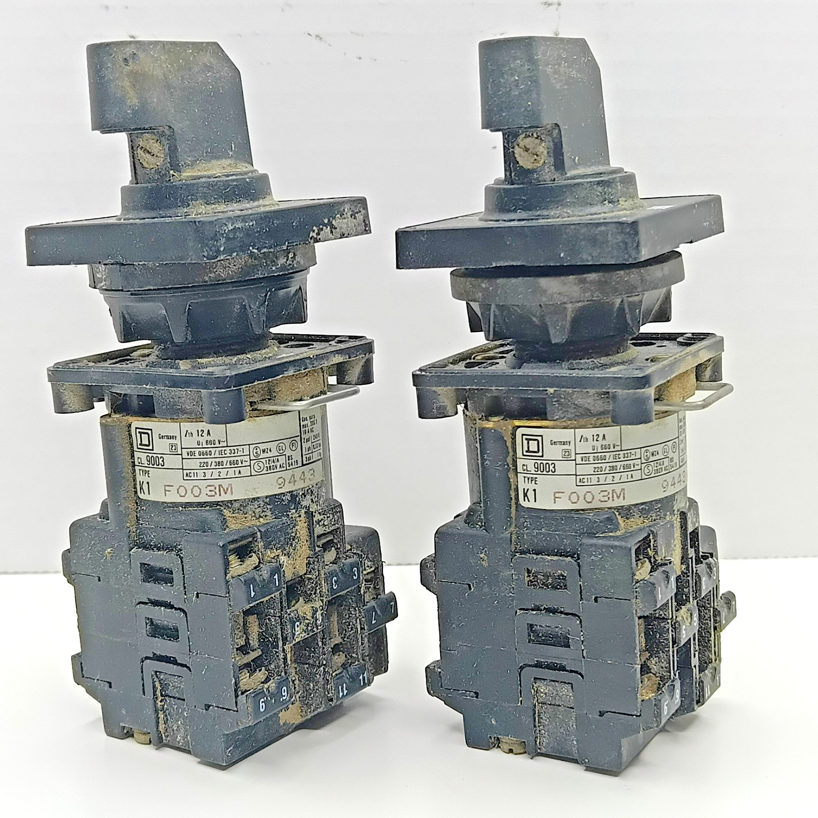 Lot of 2 Square D 9003 K1 F003M Selector Switches 3 Position 12A 600V