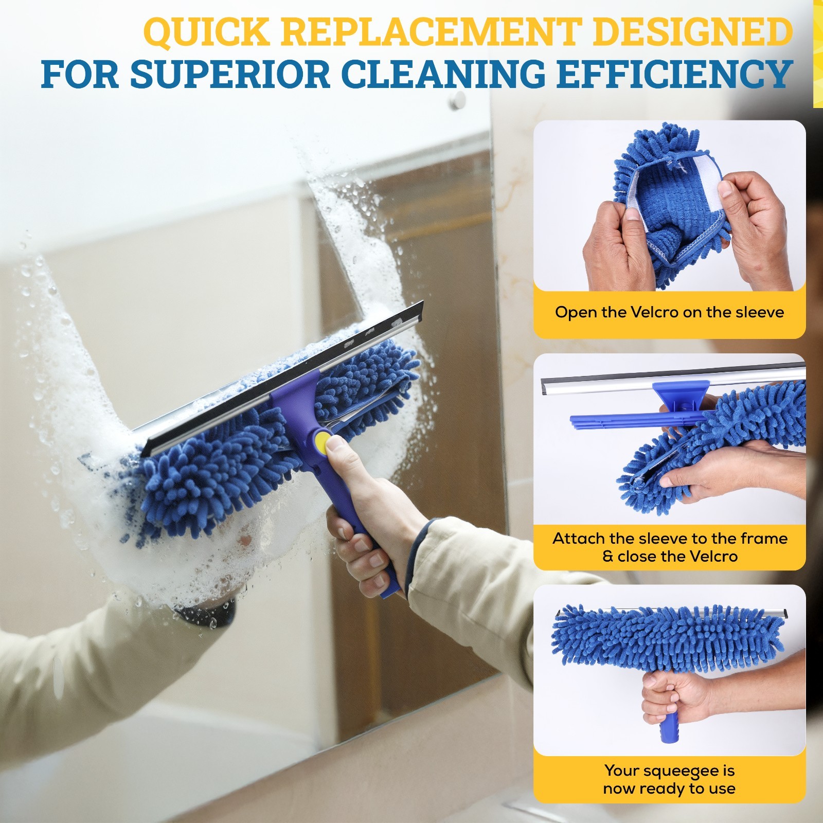12" Chenille Reusable Washable Window Cleaning Squeegee Sleeves - 5 Pack