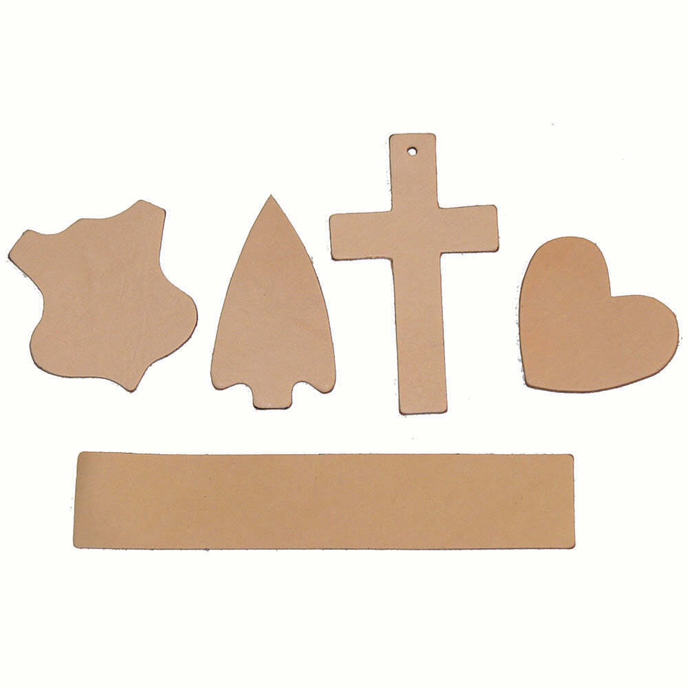Oak Leather Tooling Shapes for Crafts Arrowhead Badge Cross Heart 12 Pack