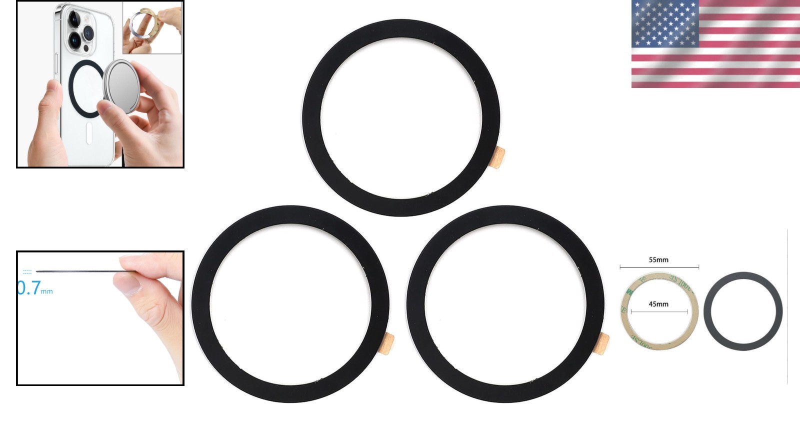Durable Universal Magnetic Adapter Ring for Secure Phone Mounting - 3 Count
