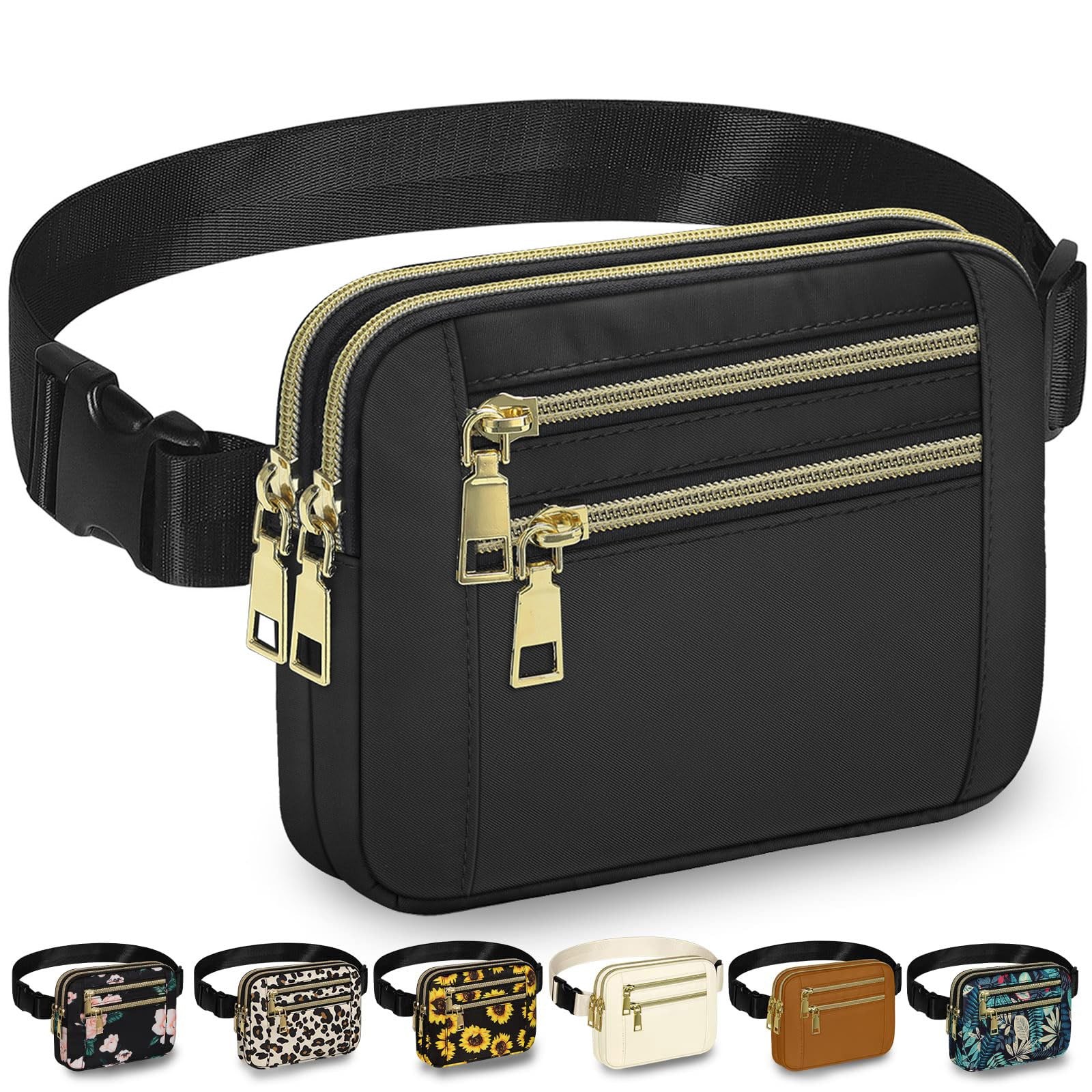 Capolo Fanny Packs for Women Fashion Waist Bag with Medium, Black