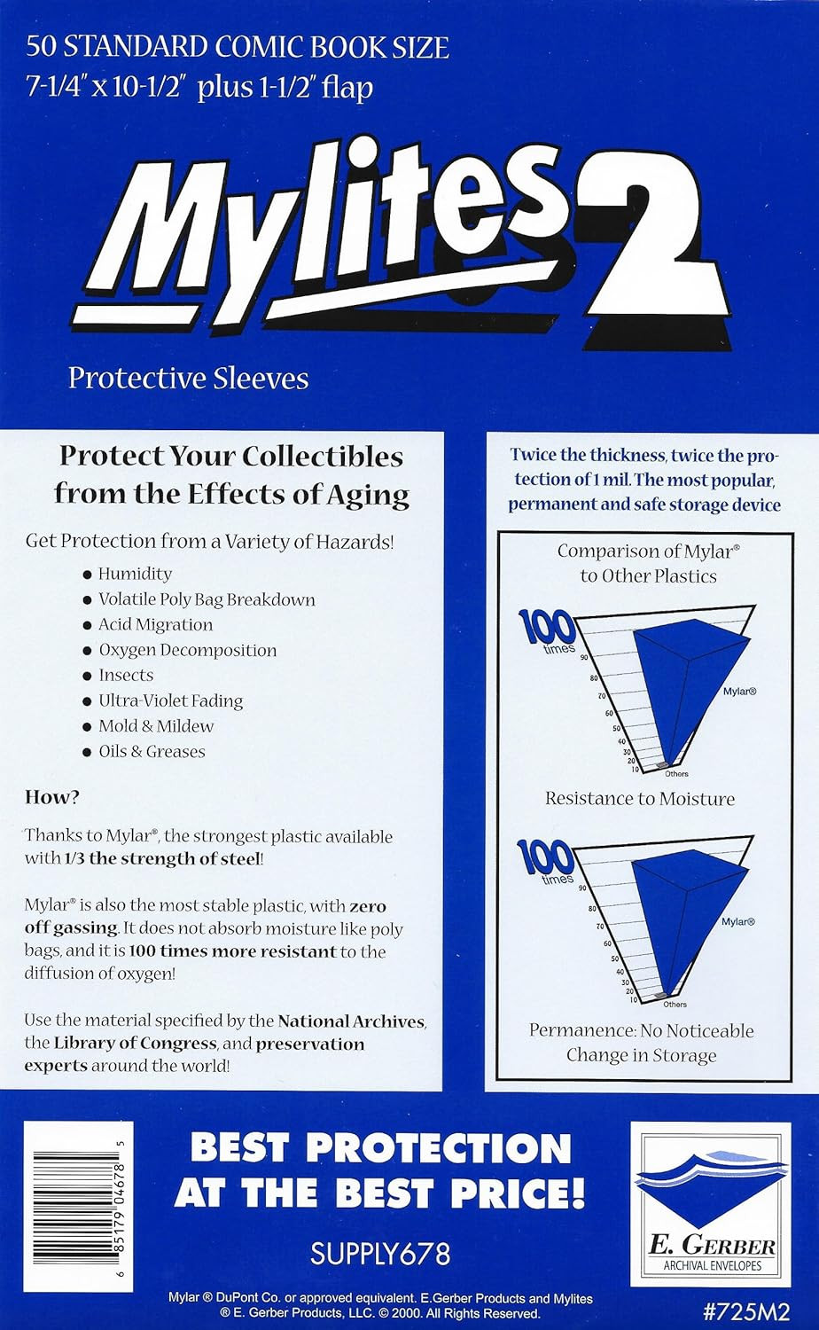 Mylites 2 Mil Comic Book Standard Size 7 1/4" x 10 1/2" Plus 1-1/2" Flap Pack of