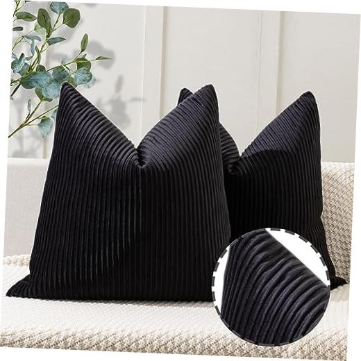 Pillow Covers 26x26 Set of 2 Velvet Striped 26" x 26" (Pack of 2) Black
