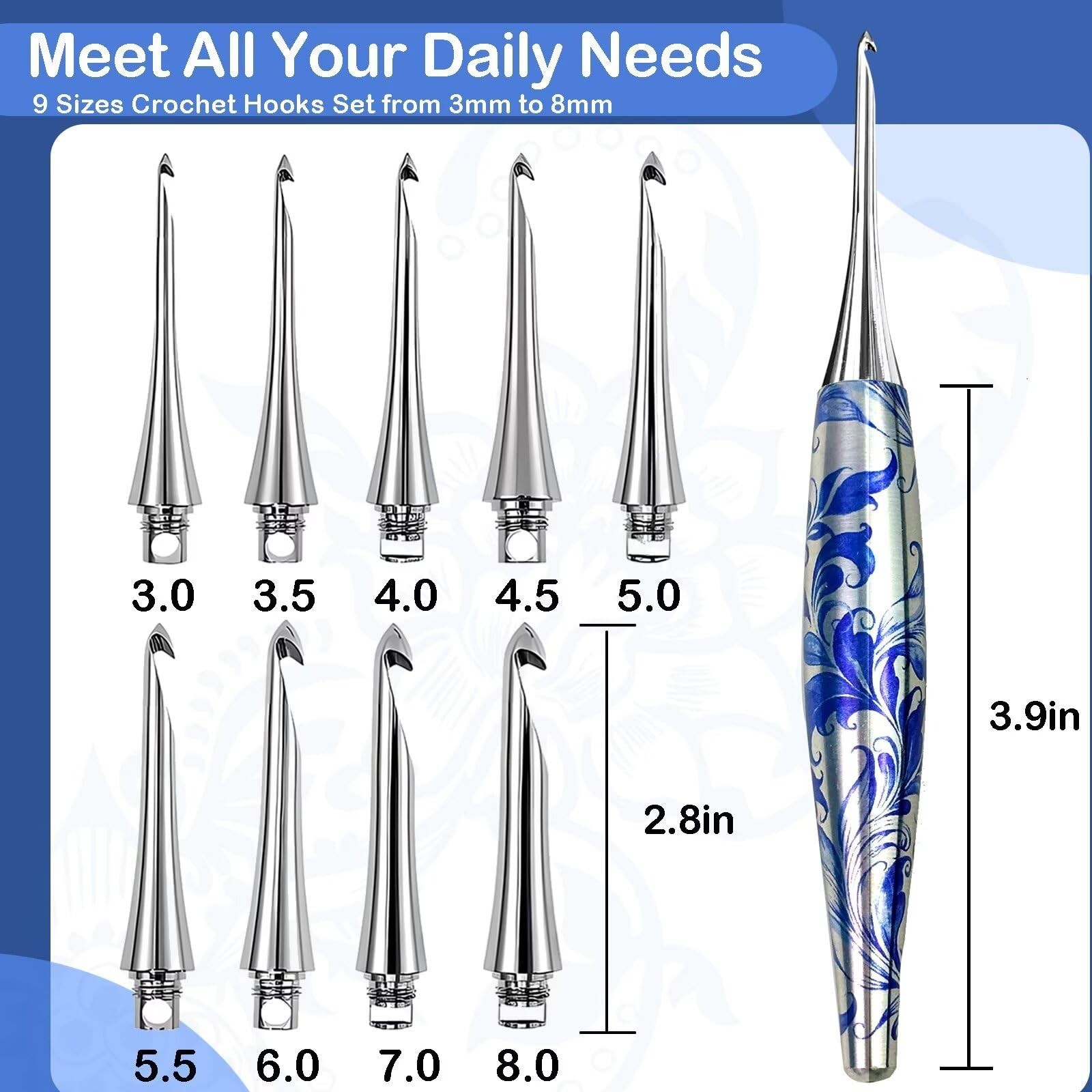 34 in 1 Interchangeable Crochet Hook Set - 3mm-8mm Ergonomic Crochet Hooks Se...