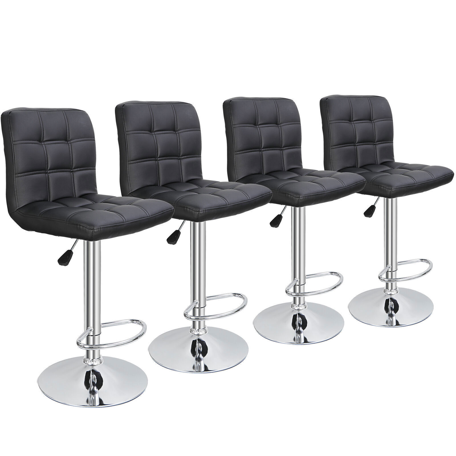 4 PCS Adjustable Swivel PU Leather Bar Stools Chairs with Back Living Room