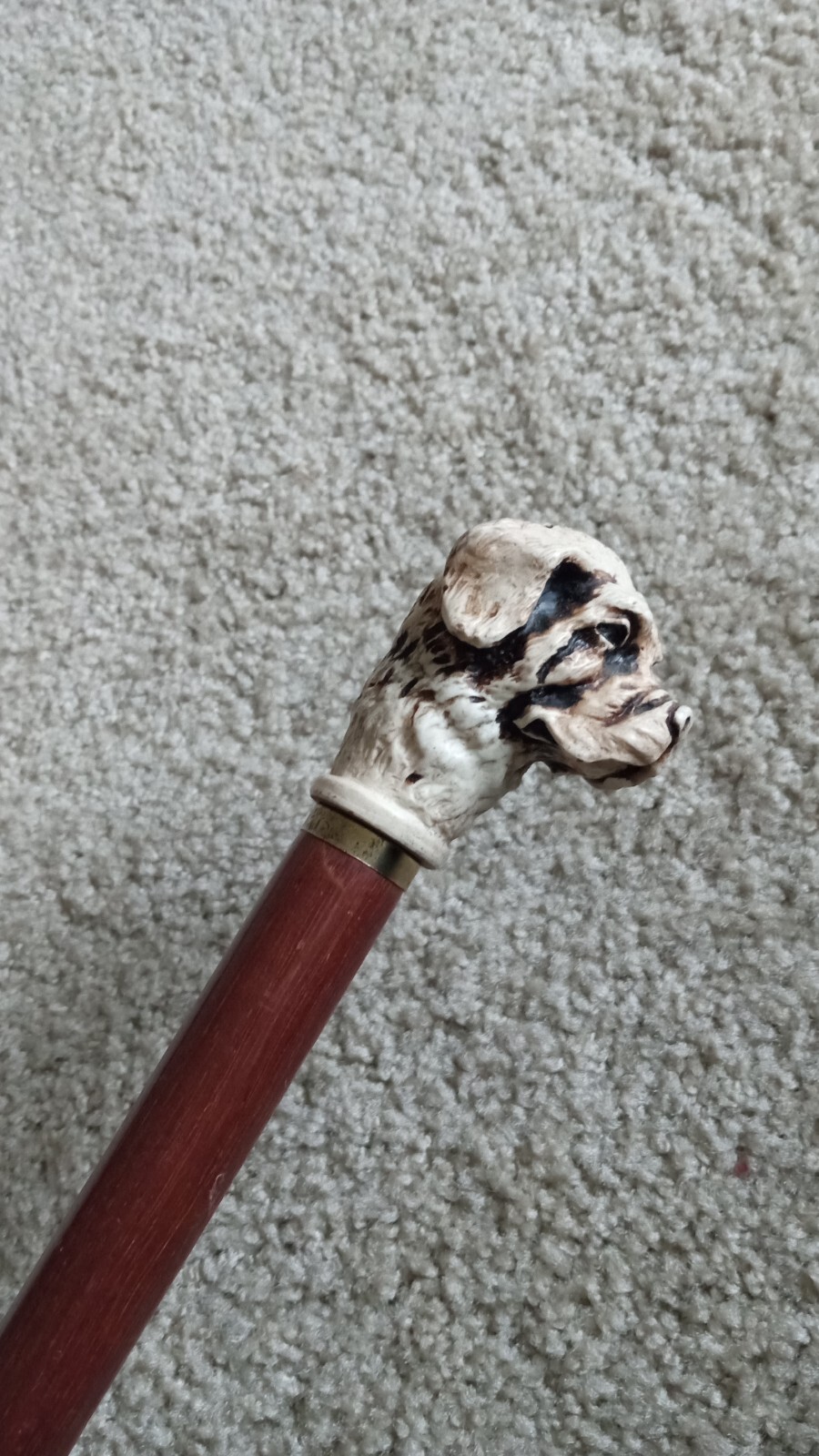 MADE IN ENGLAND SCRIMSHAW LAB DOG ANIMAL BROWN WOOD SHAFT WALKING CANE STICK UK