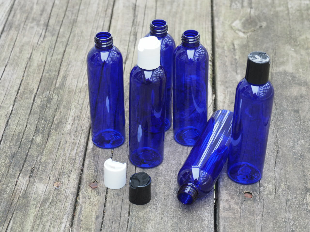 12 pack 4 Oz Empty Plastic Blue PET Bottles with white Dispensing cap
