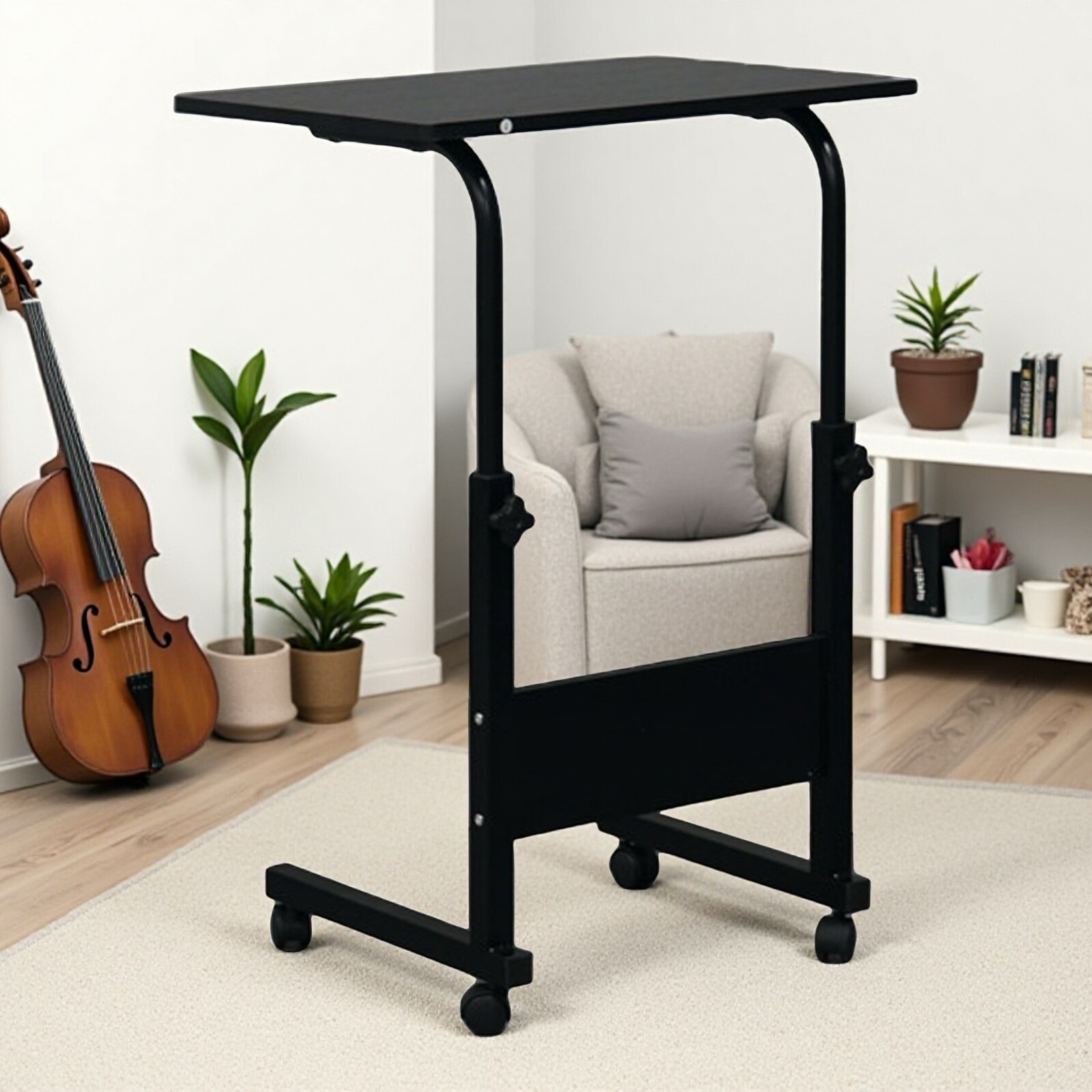 Rolling Laptop Desk - Adjustable Height Black 23.62" Tabletop Portable