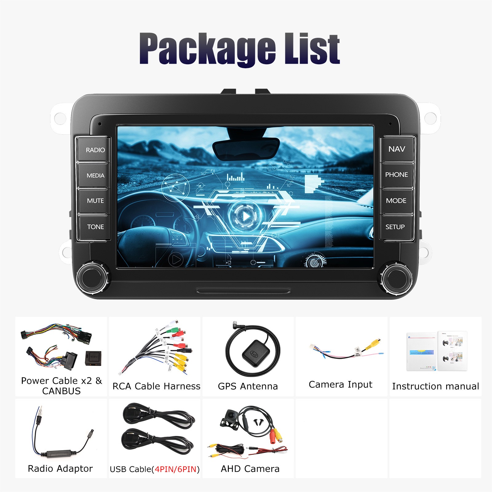 For VW Golf MK5 RCD330 B6 7" CarPlay Android Car Stereo Radio With Backup Camera