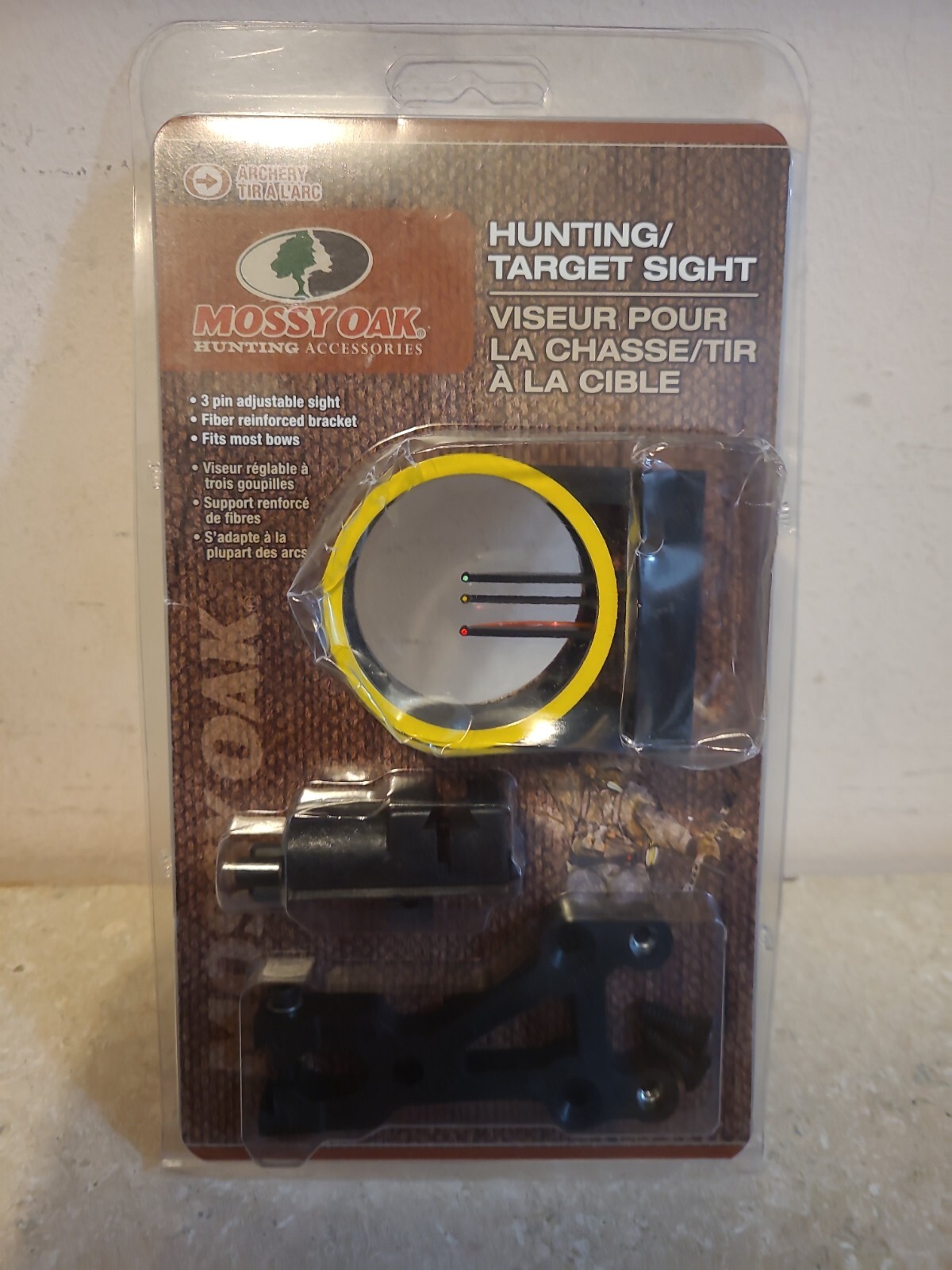 MOSSY OAK Hunting/Target Bow Sight 3-Pin Adjustable w/Fiber Reinforced Bracket