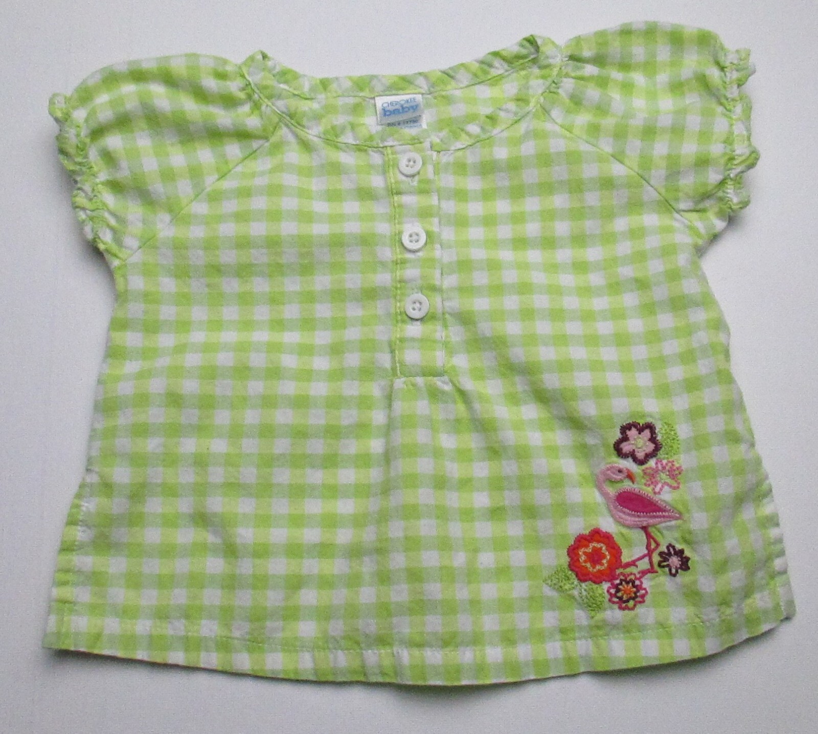 Infant Baby Girls 3 Months Cherokee Checkered Pink Flamingo Shirt