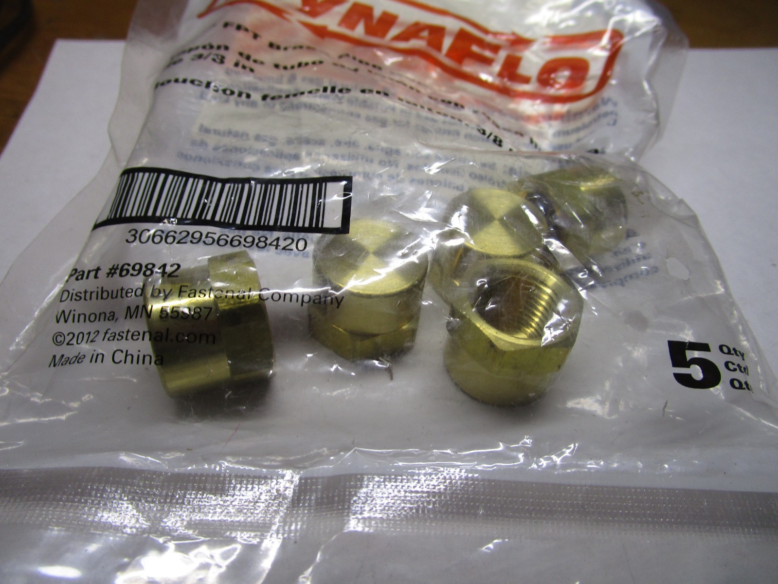 3/8" Female NPT x 0.68" L Brass Tube Cap QTY 5