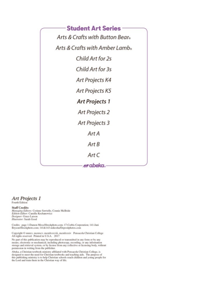 Abeka Art Projects 1. Blank Projects! First Grade Art Curriculum. Art Series.