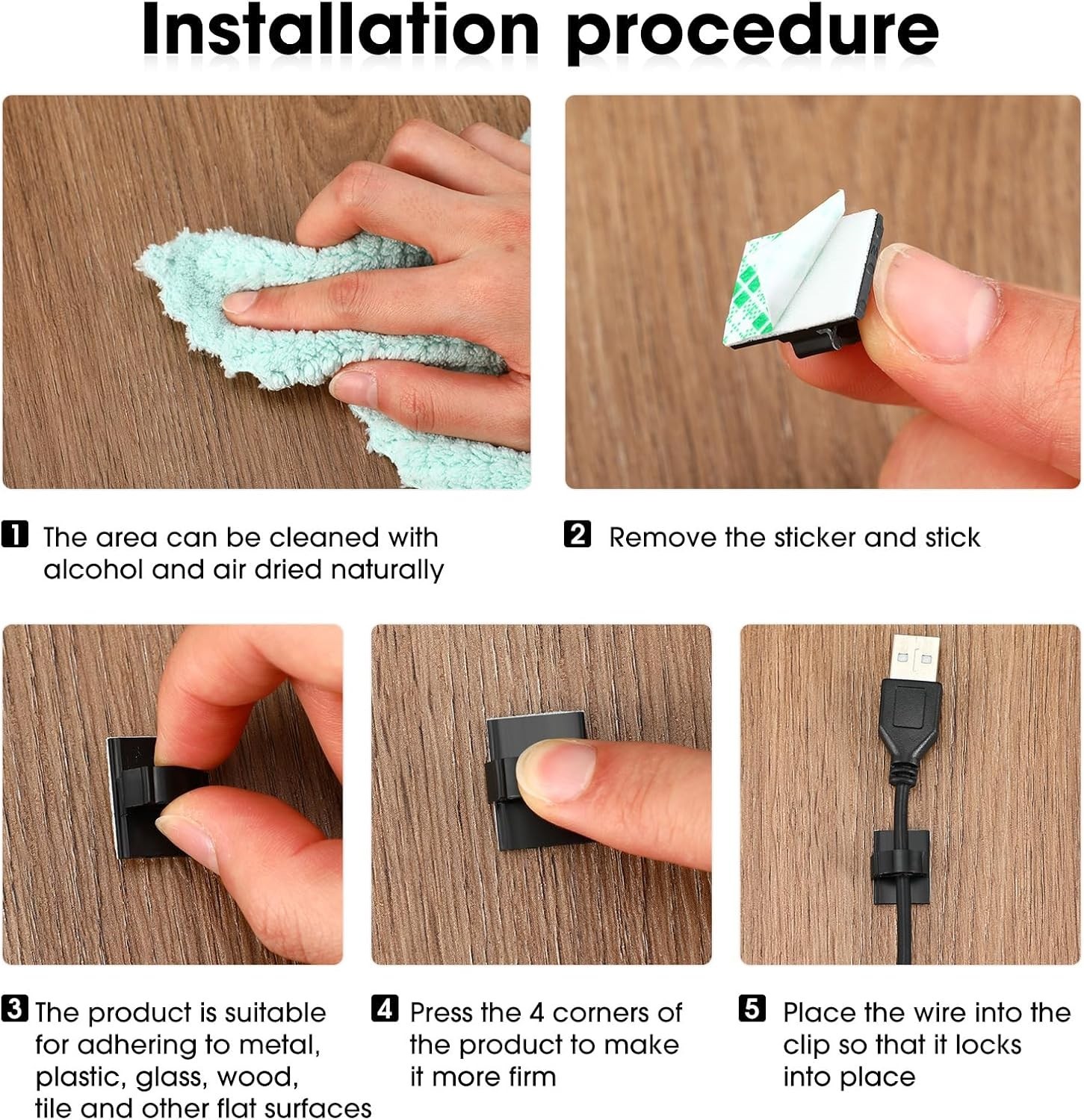 Multi-Purpose 100 Count Adhesive Wire Clips for Home and Holiday Decor